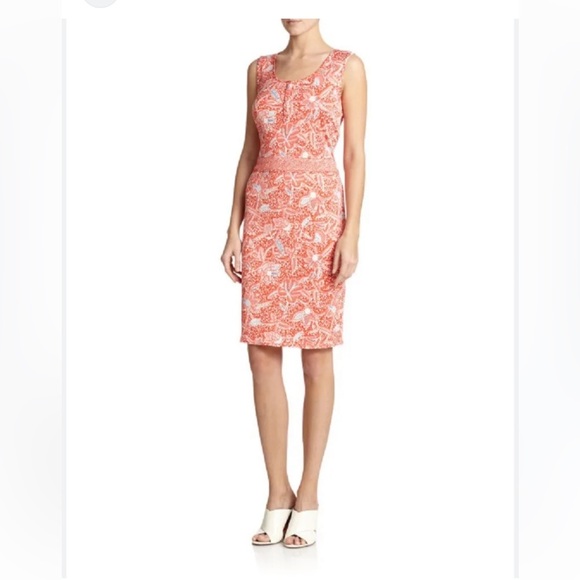TORY BURCH orange floral stretchy SILK KNIT DRESS. Sleeveless zippered side Med - Picture 2 of 16